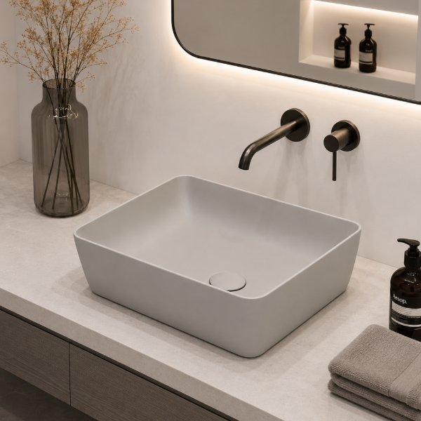 Picture of Nubes rectangular basin, ceramic, freestanding, light grey, matte, 50x38cm