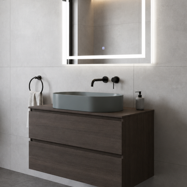 Picture of Kube x oval basin, ceramic, freestanding, agave, matte, 60x37 cm