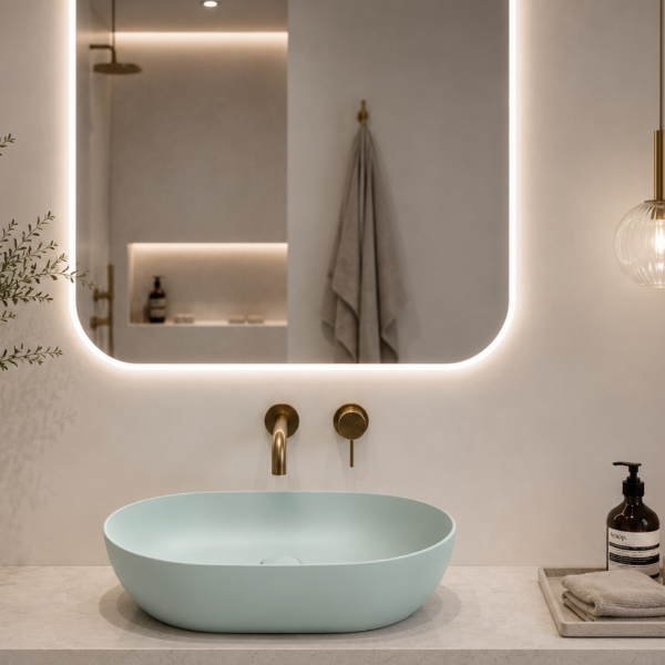 Picture of Pura oval basin, ceramic, freestanding, ice mint, matte, 60x37cm