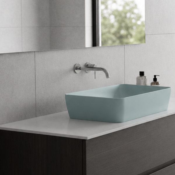 Picture of Nubes rectangular basin, ceramic, freestanding, ice mint, matte, 50x38 cm