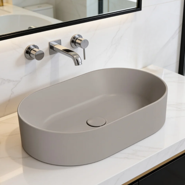 Picture of Kube x oval basin, ceramic, freestanding, light brown, matte, 60x37 cm