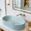Picture of Kube x oval basin, ceramic, freestanding, ice mint, matte, 60x37 cm