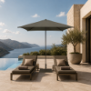 Picture of Umbrella, centra, aluminium coffeee matt and fabric taupe,  push up system, no flaps, square, dia.2.1x2.1cm