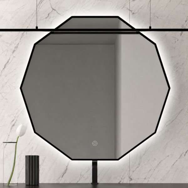 Picture of Bym-9169 hexagon mirror, touch screen with led, silver gun grey, 80x80